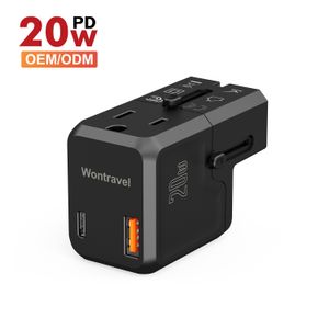 Wontravel AC Outlet EU AUS UK US Plug Universal USB Socket 20W Fast Phone Charge Mini Pocket PD Travel Charger