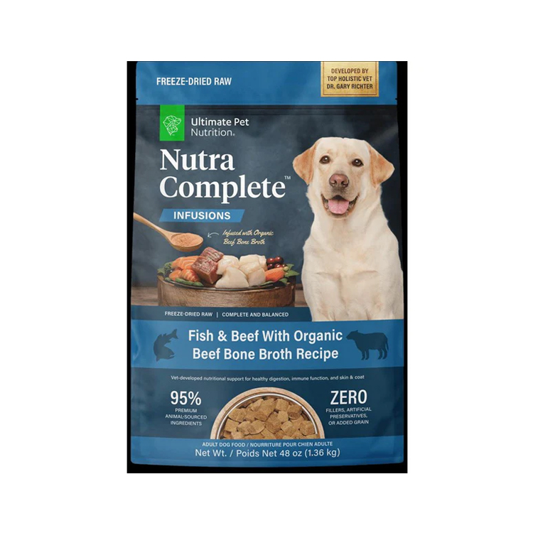 Freeze Dried Raw Ultimate Pet Nutrition Nutra Complete Plus Bone Broth Fish Dog Food 48 oz for Supports Joint Health & Mobility