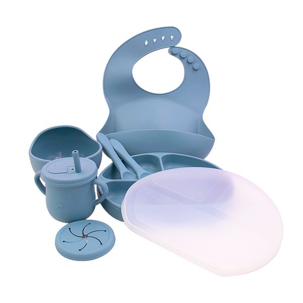 Factory Bpa Free Food Grade Kids Tableware Silicone Feeding Set Suction Baby Feeding Plate And Spoon Gift Set