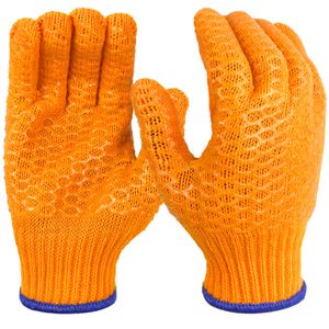 Wholesales Criss-Cross PVC Grip Double Sides Single Layer String Seamless Polyester  Knit Winter Work Gloves Orange Medium