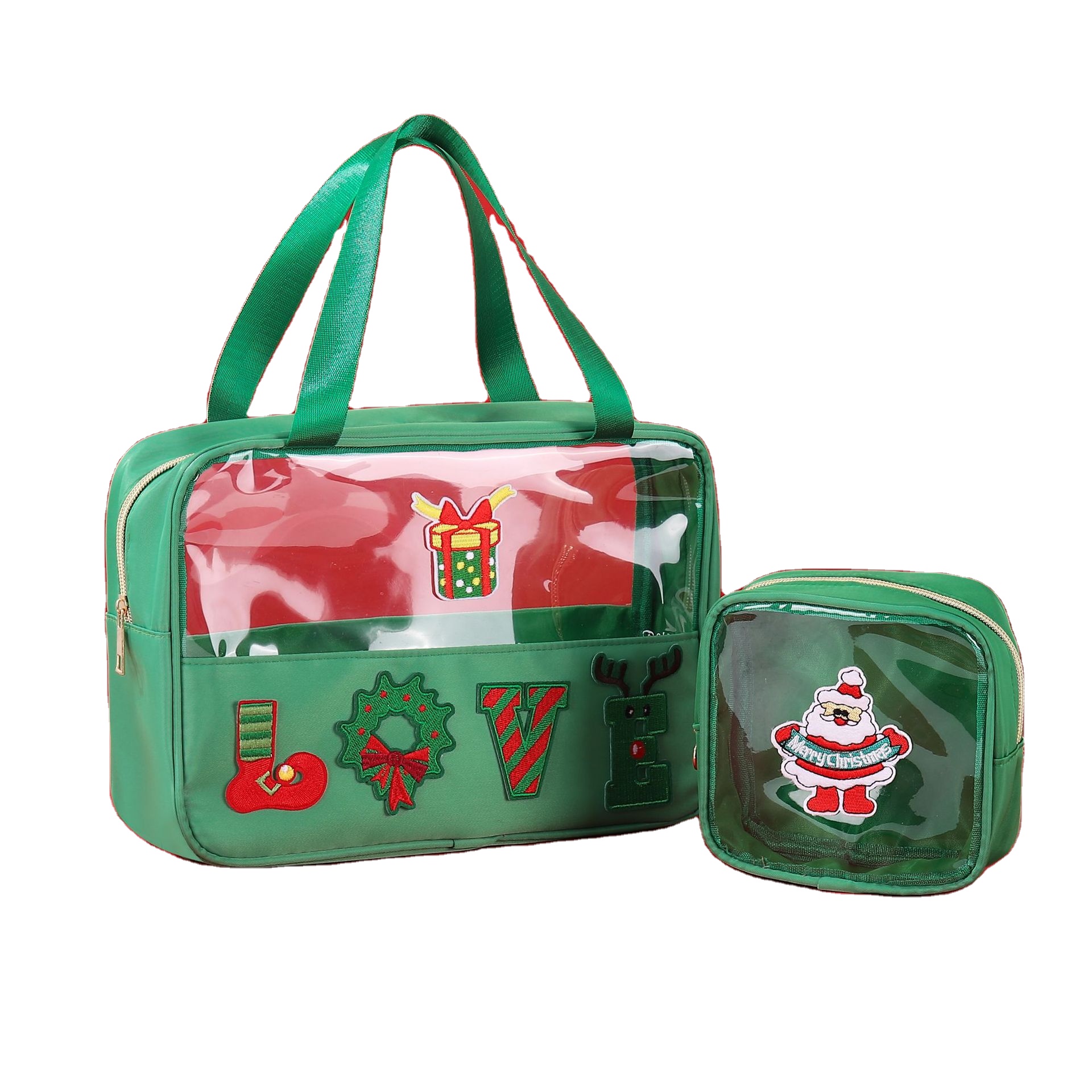 Hejin Cehua (shenzhen) Co., Ltd. New Wholesale Christmas Chenille Embroidery Letter Makeup Bag Large Capacity Toiletry Bag Customizable Travel Storage Bag