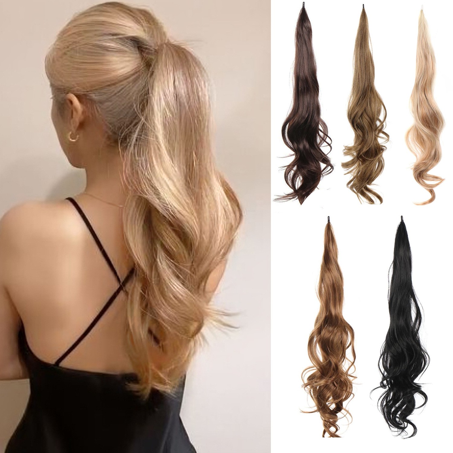Long Curly PonyTails Hair Extensions Wavy Hair Ponytails Ponytail Extension32 Inch Flexible Wrap Around PonytailHair Extensions