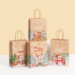 Brown Kraft Paper Bags Merry Christmas Gift Kraft Bags with Santa Claus Printed Design Coffee Snack Packaging Christmas Gifts