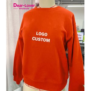 Dear-Lover OEM ODM Custom Logo Printing Solid Fleece Lined Drop Shoulder Terry Sweatshirt for Women