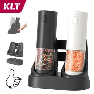 2Pack Adjustable Coarseness Large Capacity Electric Salt and Pepper Grinder Mills Set with Charging Base and LED Light