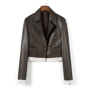 Sheepskin Leather Jacket Vintage Maillard Style Short Coat New Arrival Bomber Jacket
