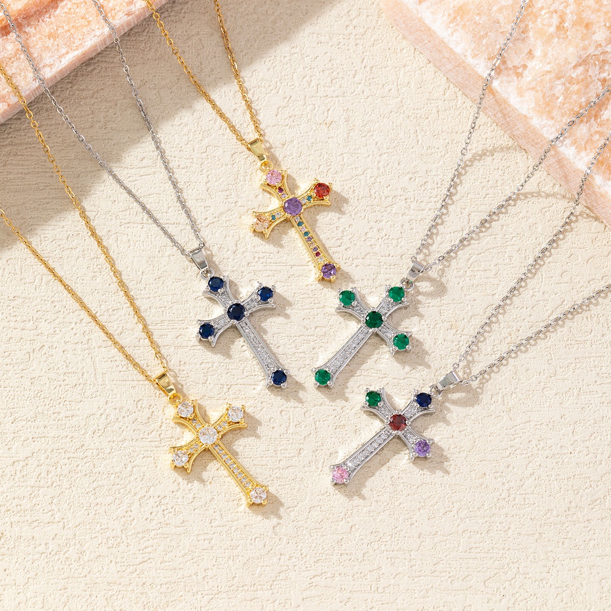 luxury fashion Gold Plated Crystal Cross Necklace Full Random color Diamond Cross Necklace For Women