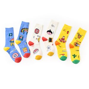 Novelty   Funny Cartoon  Custom Fashion Colored Knitted Socks Combed Cotton Ladies Designer Crew Socks Women