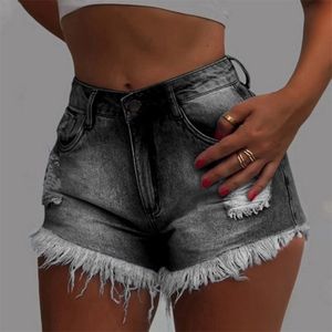 Women's Slim Tassel Fashion Shorts Side Pockets High Waist Casual Short Jeans Pants For Women