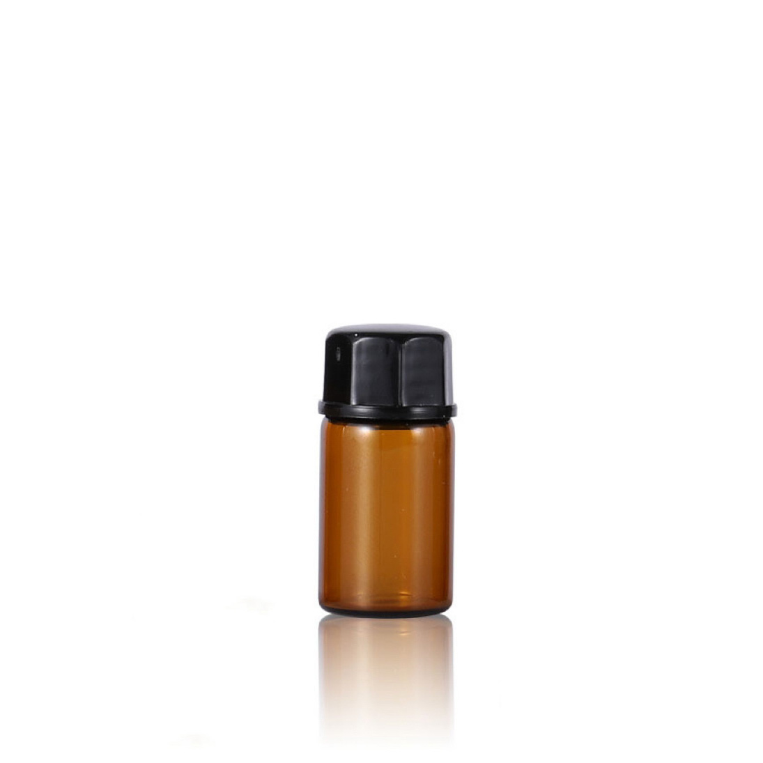 Xuzhou Tongrui Glass Product Co., Ltd. 1ml 2ml 3ml 5ml amber glass sample vial with black plastic cap empty small cosmetic glass bottle for essential oils