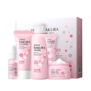 Organic Skincare Products Oem Odm 5-pieces Brighten Skincare Set Japanese Natural Sakura Facial Skin Care Set For Beauty Women