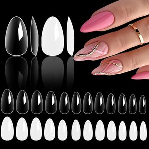 Nail Factory Almond Shape Full Cover Transparent Natural Color Soft Gel Nails Tips  Fashion Style Design For Nail Art DIY
