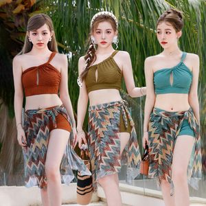 Bikini Backless Beach Holiday Three-piece Swimsuit Fashion Design Hollow Sexy Bthnic Style Western Girls Women Adults Swimming