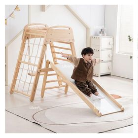 Montessori Playground Play Gym Multi Sports Combination Indoor Children Wooden Baby Climbing Frame with Slide and Swing for Kids