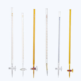 Lab glassware 5ml 10ml 25ml 50ml 100ml clear amber glass acid alkali burette buret with ptfe stopcock