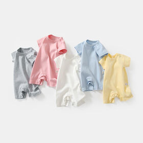 Shenzhen Lechi Creative Industrial Co., Ltd. OEM Custom Baby Clothes Kids Clothing Natural Fabric Plain Solid Short Sleeves 100% Organic Cotton Baby Clothes Kids Rompers