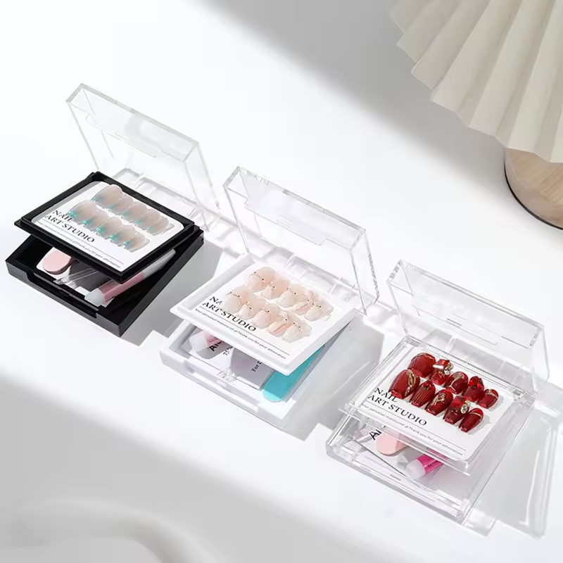 Yueqing City Yashin Technology Co., Ltd. Manicure Tools 2 in1 Double Design Nail Tips Storage Box Acrylic Plastic Transparent Press On Nail Packaging Box