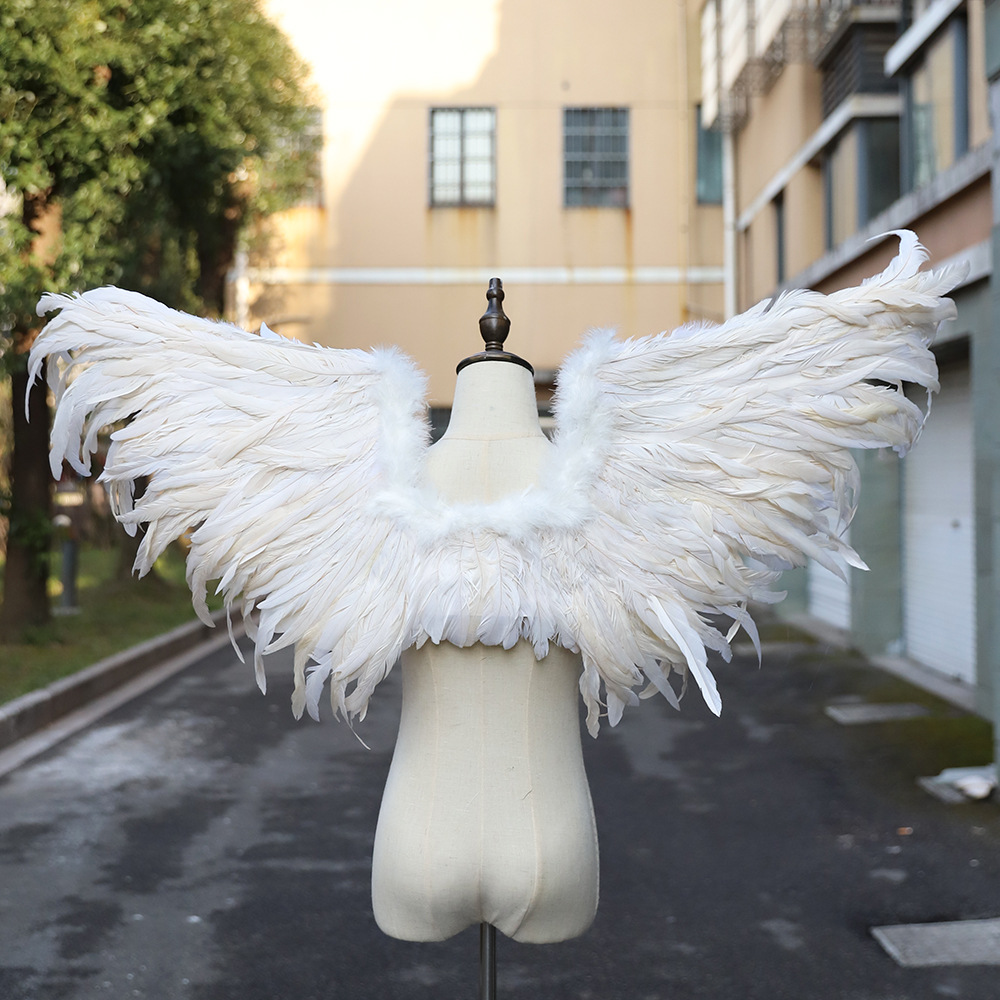 Cixi Hong Yuan Feather Products Co., Ltd. White Rooster Feather Angel Wing For Kids Christmas Party Costume Cosplay Dance Stage Show Carnival Halloween Festive Decor