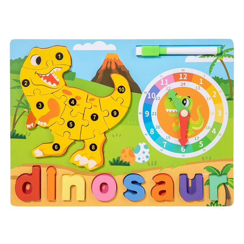 Yunhe Montessori Hellotoy Co., Ltd. Wooden Jigsaw Drawing Board 2-in-1 Early Education Three-dimensional Jigsaw Clock Cognitive Educational toy for children