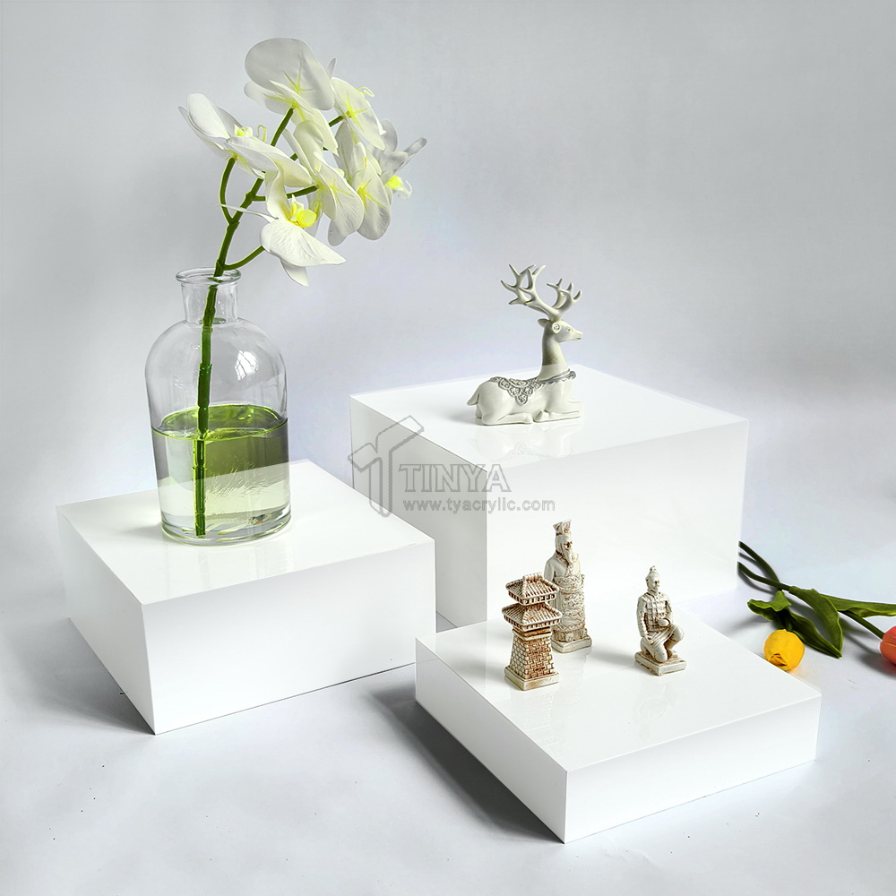 Shenzhen Tinya Intelligent Technology Co., Ltd. Clear Black White Square Cube Buffet Table Risers White Acrylic Catering Table Riser For Food