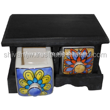 METIER LIFESTYLE PRODUCTS PRIVATE LIMITED Metier Best Selling Wholesale New Arrival Cheap Modern Decorative fancy Handmade Wooden and Ceramic spice drawer