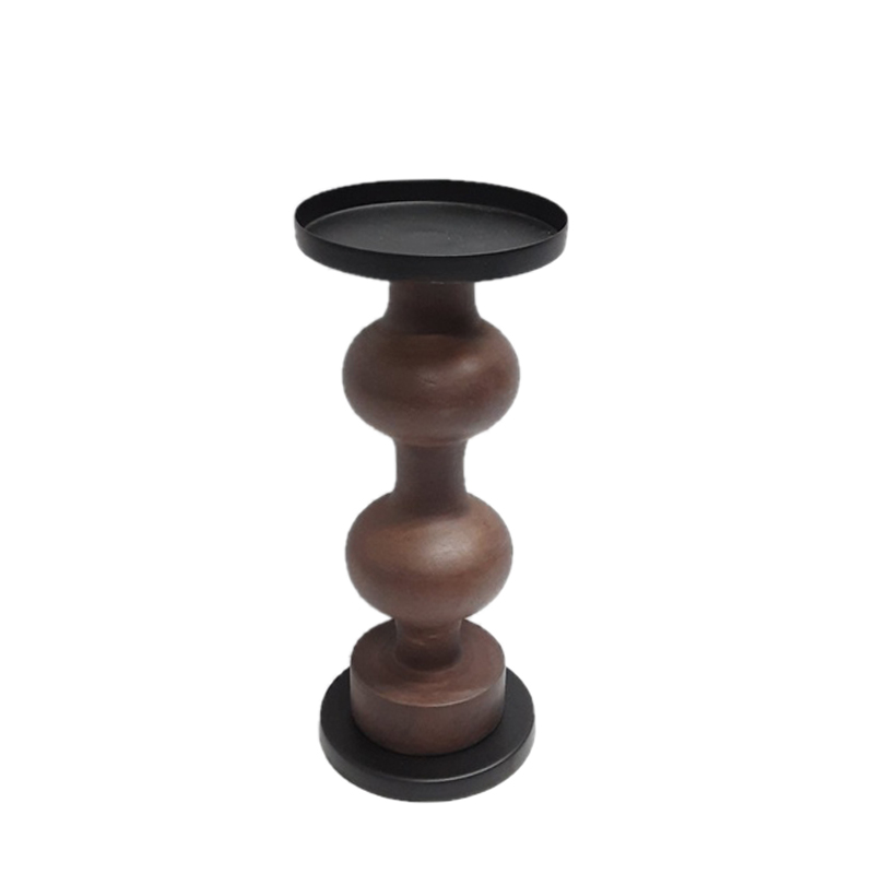 PARAMOUNT HOME COLLECTIONS PRIVATE LIMITED New Arrival Iron & Wood Candle Pillar Holder With Dark Brown Color Large Size Tea Light candle holder For Home Decoration