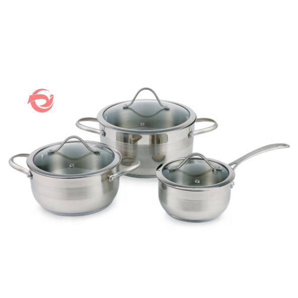 Factory Wholesale Stainless Steel 201 304 High Quality Kitchen Good Price With Glass Lid Cookware Sets