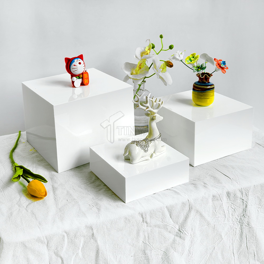 Shenzhen Tinya Intelligent Technology Co., Ltd. Customized Size Acrylic Cake Stand White Acrylic Risers Acrylic Display Food Riser Square Buffet Riser