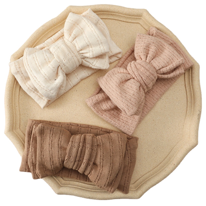 Skylark Network Co., Ltd. Soft Stretchy Jacquard Knit Hair Bands with Double-layered Bows