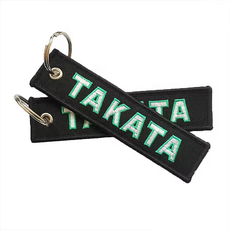 Shenzhen Awells Craft Co., Ltd. Key Chain SAFETY Tag Yellow Black Small size embroidered keychain
