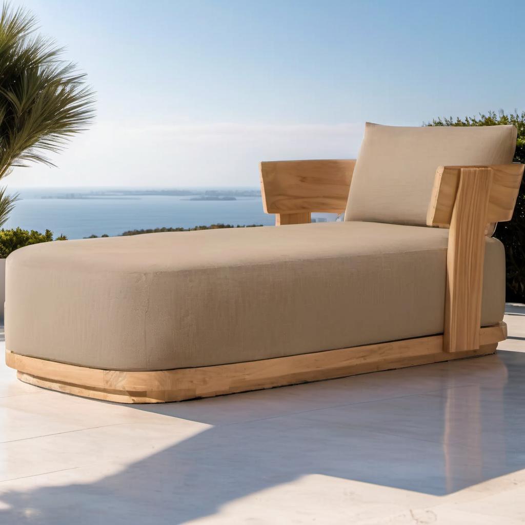 2024 Best Sale Natural Teak Home Bar Pool Lounge Outdoor Teak Sunbed Two Seats Sectional