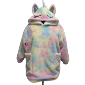 Zhejiang Native Produce & Animal by-products Import and Export Group Co., Ltd. Wholesale OEM Oversize Faux Fur 3D Animal Design Fleece Hoodie Blankets Embroidery Wearable Sweatshirt for Kids