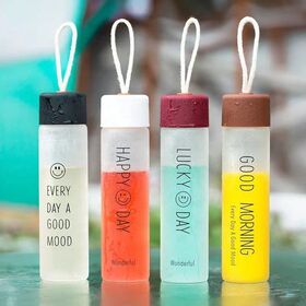 Cheap Smile Face Printing Customized Logo Portable Eco Friendly Frosted Drinking Cup Glass Water Bottle Outdoor