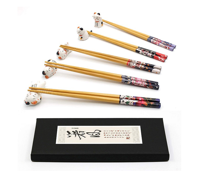 Bamboo Yantai Co., Ltd. Jinjiang Custom logo printed pattern Japanese chopsticks set of 5 pairs storage box