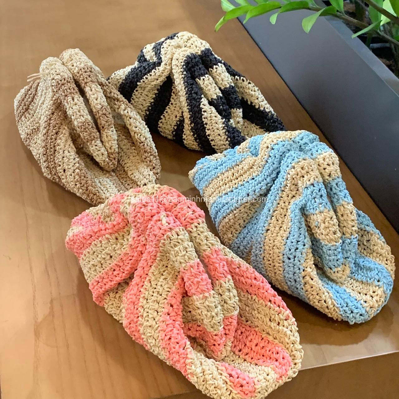 BAO MINH MANUFACTURER JOINT STOCK COMPANY NEW DESIGN 2024 Vietnam Light Blue Pink And Natural Raffia Crochet Solid Clutch Bag with Lining Fabric
