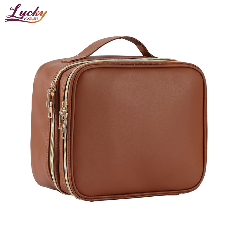 Foshan Nanhai Lucky Case Ltd. Fashionable PU Leather Cosmetic Bag Customized Vanity Nail Art Makeup Bag Portable Travel Cosmetics Bag with Metal Zipper