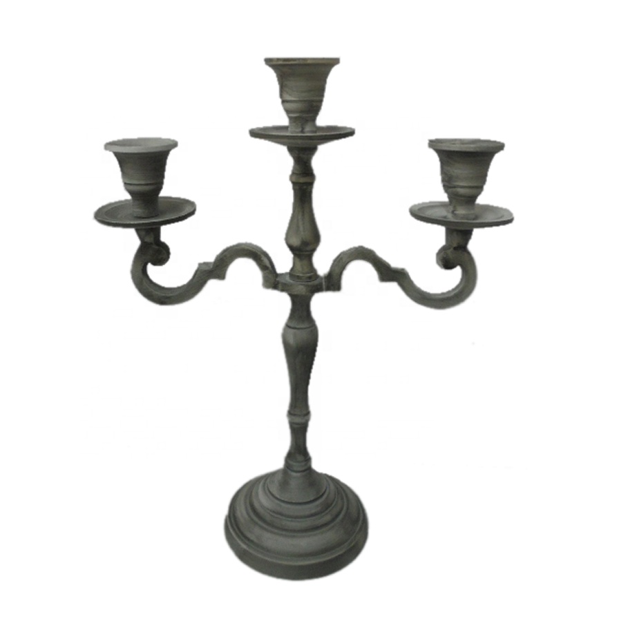 Wedding Decoration Smoke Stone Finishing 3 Arm Metal Aluminum Candle Stand Home Decorative Candle Holder Handmade