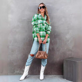 Polywell Textiles (International) Co., Ltd New Design Fall Green Plaid Women's Casual Coat With Pockets Cardigan Ladies Jacket For Women