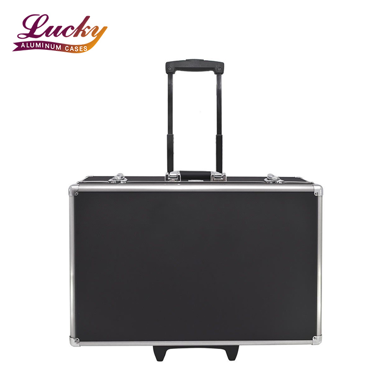 Foshan Nanhai Lucky Case Ltd. Wholesale OEM Aluminum Tool Case Trolley Tool Case With Eva Dividers Black Aluminum Case with Form and Wheels