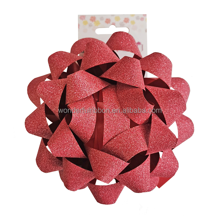 Glitter Plastic Curly Star Bow Gift with Self Adhesive Reusable Ribbon Bows for Box Packaging