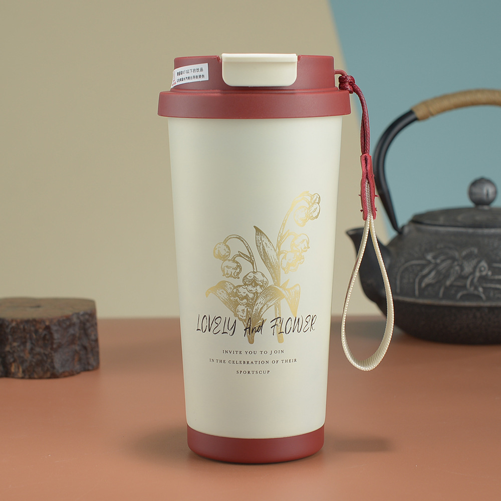 Shanghai Fengboju Import and Export Trade Co., Ltd. New High Beauty 304 Stainless Steel Ringflower Insulated Cup Coffee Cup Portable Large Capacity Double Drinking Straw Water Cup