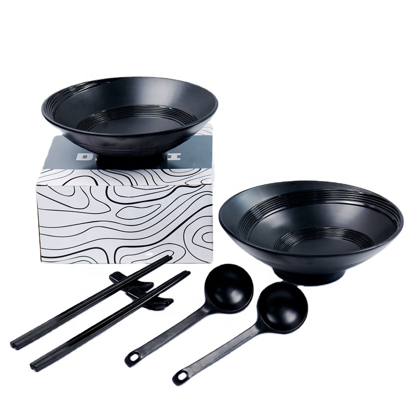 Xi'an Globalhome Co., Ltd. Japanese Style Eco-Friendly Melamine Ramen Bowl Set Soup Bowls with Chopsticks and Spoons Frosted Technique for Dinner Use