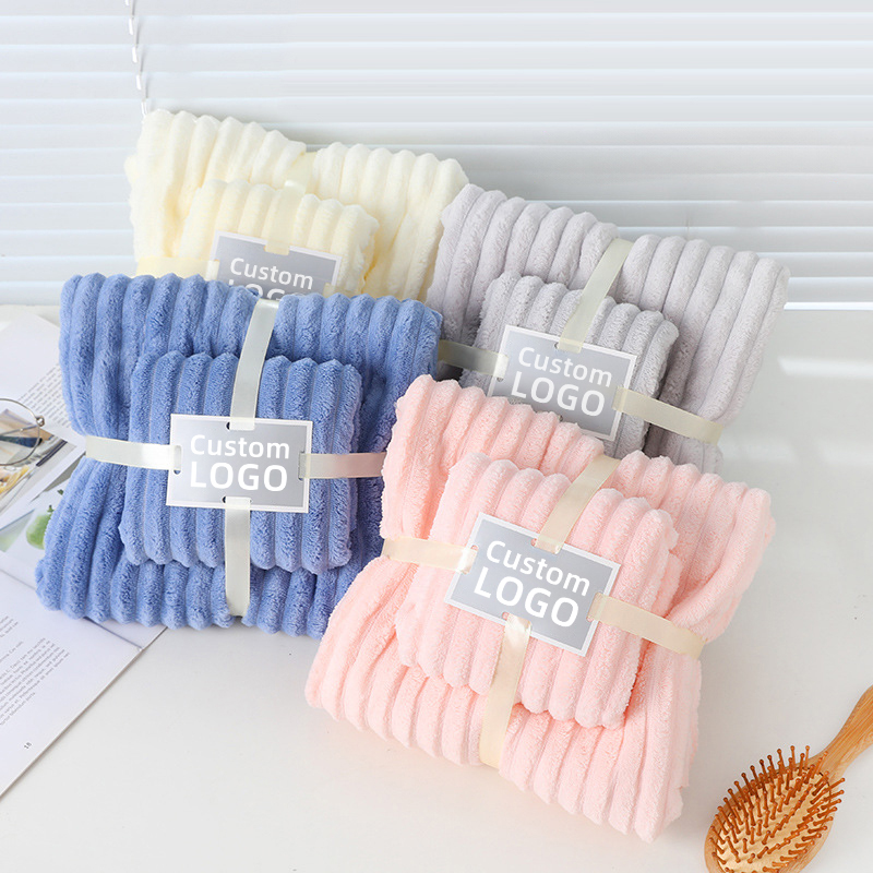 Ningbo Multi Channel Co., Ltd. MU Made In China Coral Velvet Absorbent Towel Wholesale 2 Pieces Set Quality Adult Soft Absorbent Towels Bathroom Sets