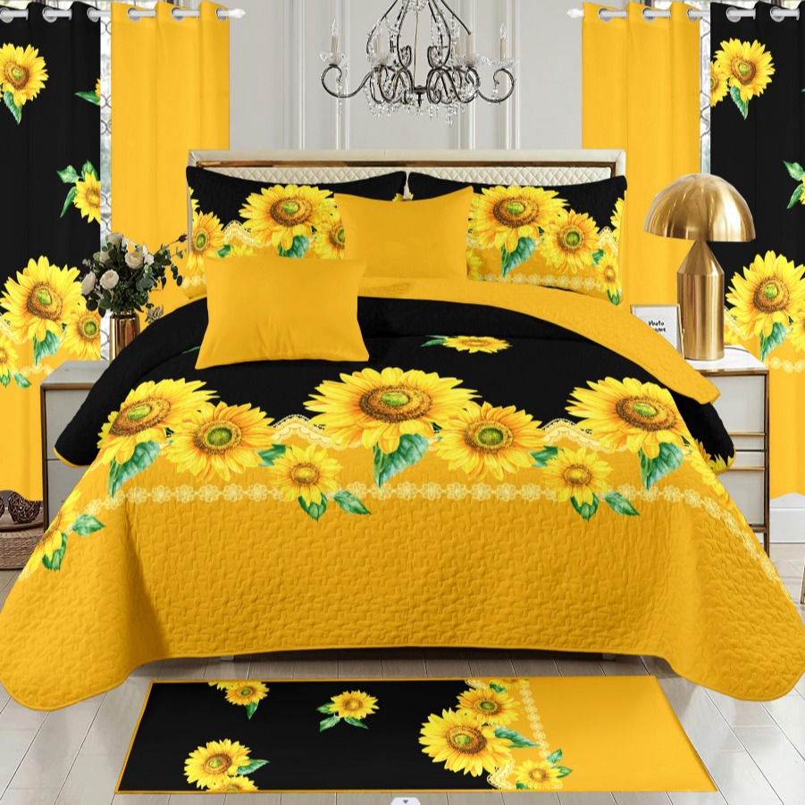 MU Good price 11 pcs sunflower bedding set quilting customized size prints floral bedding set with mat and curtains