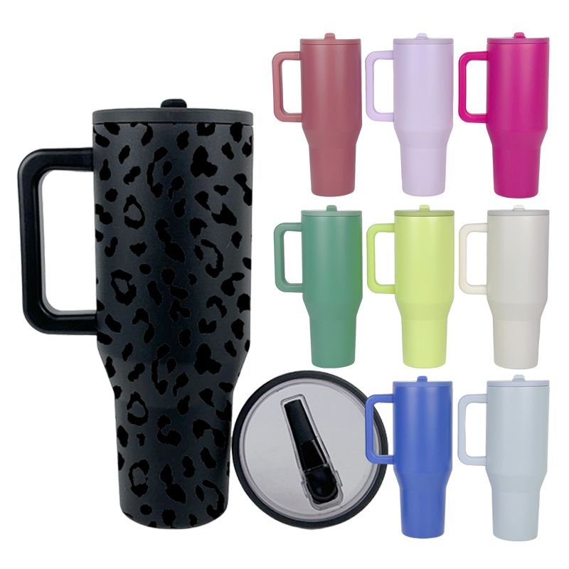Leak Proof 40 oz Tumbler with Handle Vacuum Insulated Tumbler with Flip Straw Reusable Insulated Cup Outdoor Mug