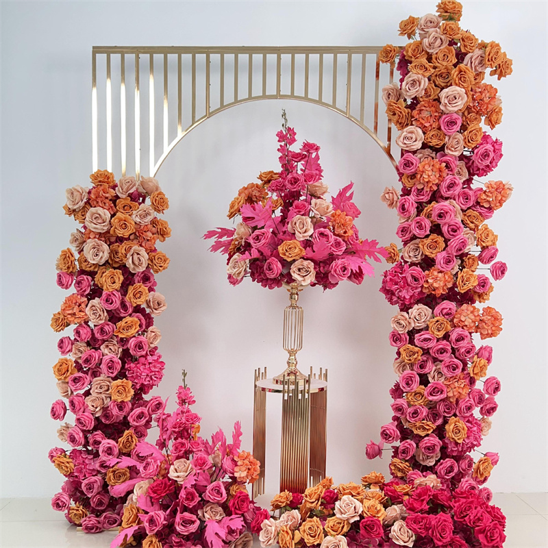 Qingdao Golden Handicrafts Co., LTD. Wedding Decor Flowers Runner Silk Roses Handmade 1m Red Floral Row Aisle Flower Runner For Party Event Decorations