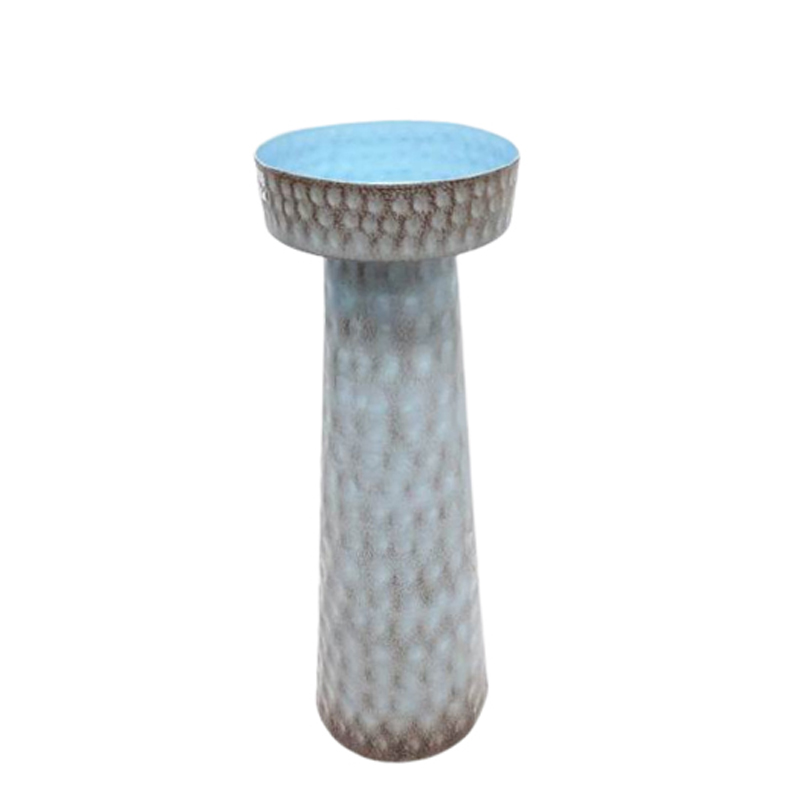 PARAMOUNT HOME COLLECTIONS PRIVATE LIMITED New Arrival Iron Candle Pillar Holder White Blue wash Standard Size Candle Holder For Centerpiece Table Top Decoration