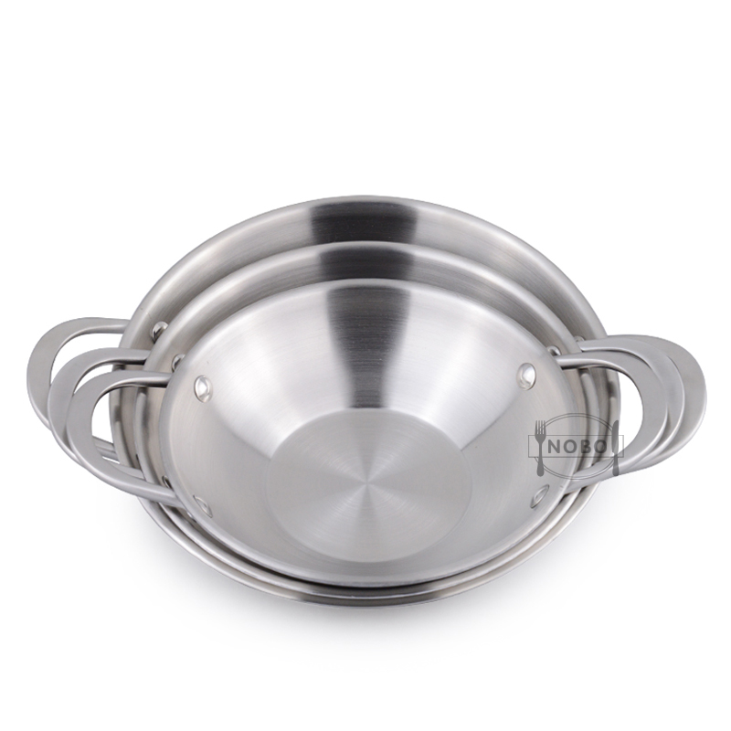 Chaozhou Nuobao Hardware Products Factory (sole Proprietorship) Multifunction Thicken 8"/9"/10" Shabu Shabu Sukiyaki Wok Pan triply Stainless Steel Wok
