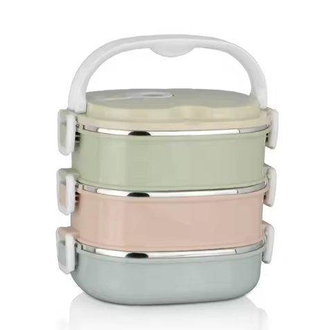 Chaozhou Nuobao Hardware Products Factory (sole Proprietorship) Air tight Metal Insulated 1/2/3 Layer Rectangular Thermal Stainless Steel Bento Lunch Box