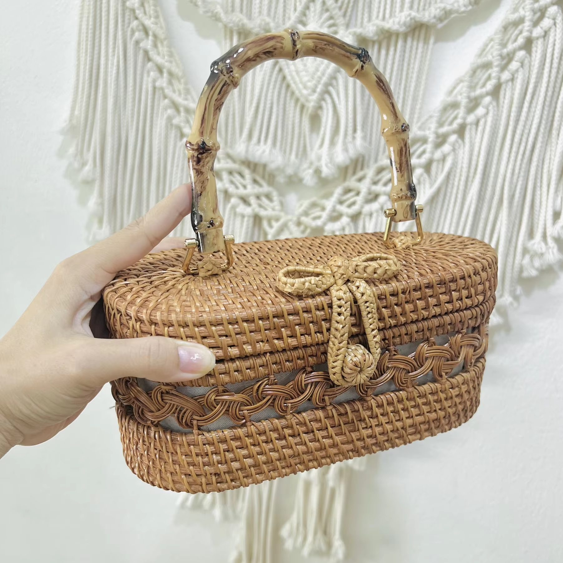 BAO MINH MANUFACTURER JSC Wholesales Best Selling Rattan Bag With Bamboo Handle New Design 2024